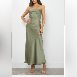 NWTS Strapless Khaki Green Satin Dress